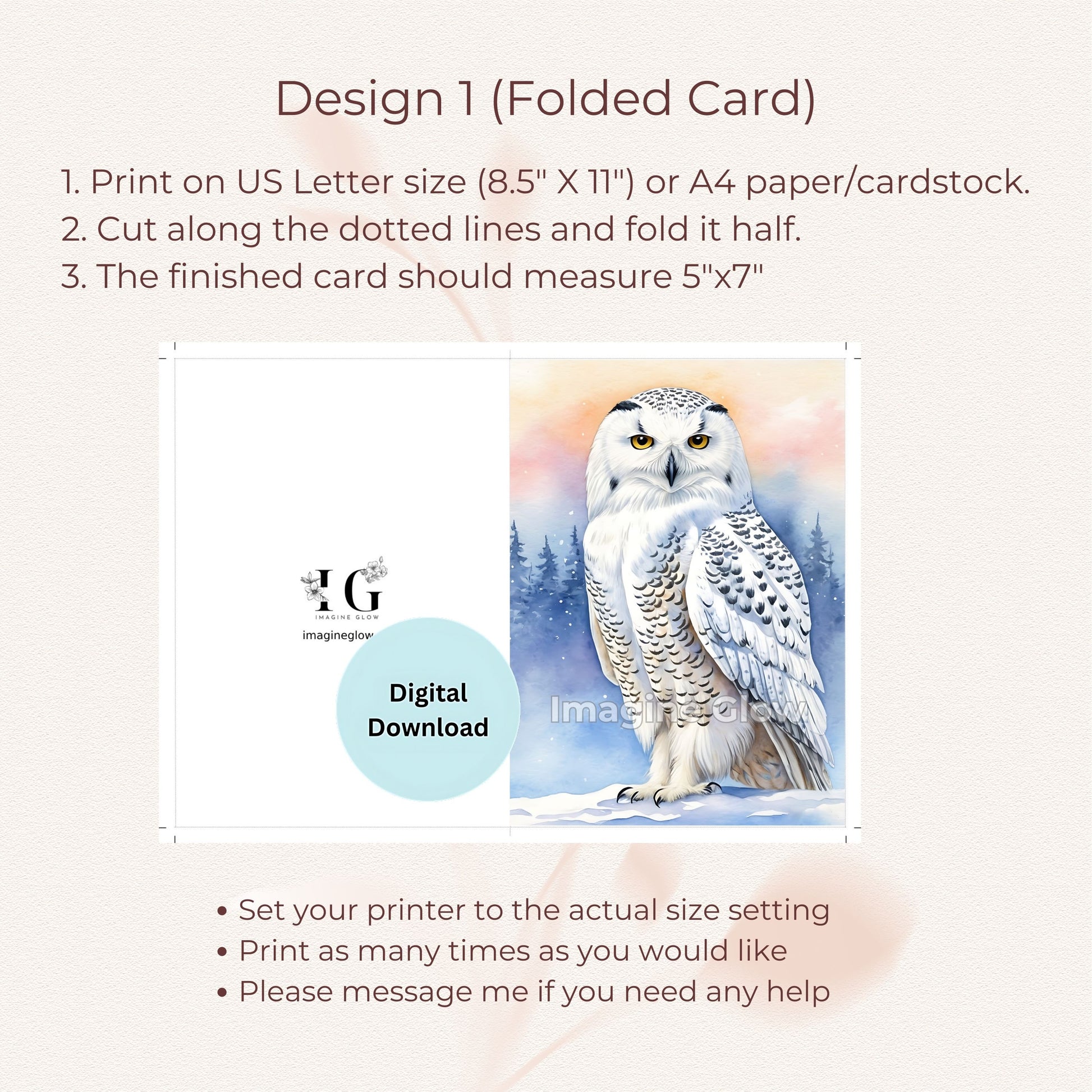 Winter Snowy Owl Printable Card for Christmas