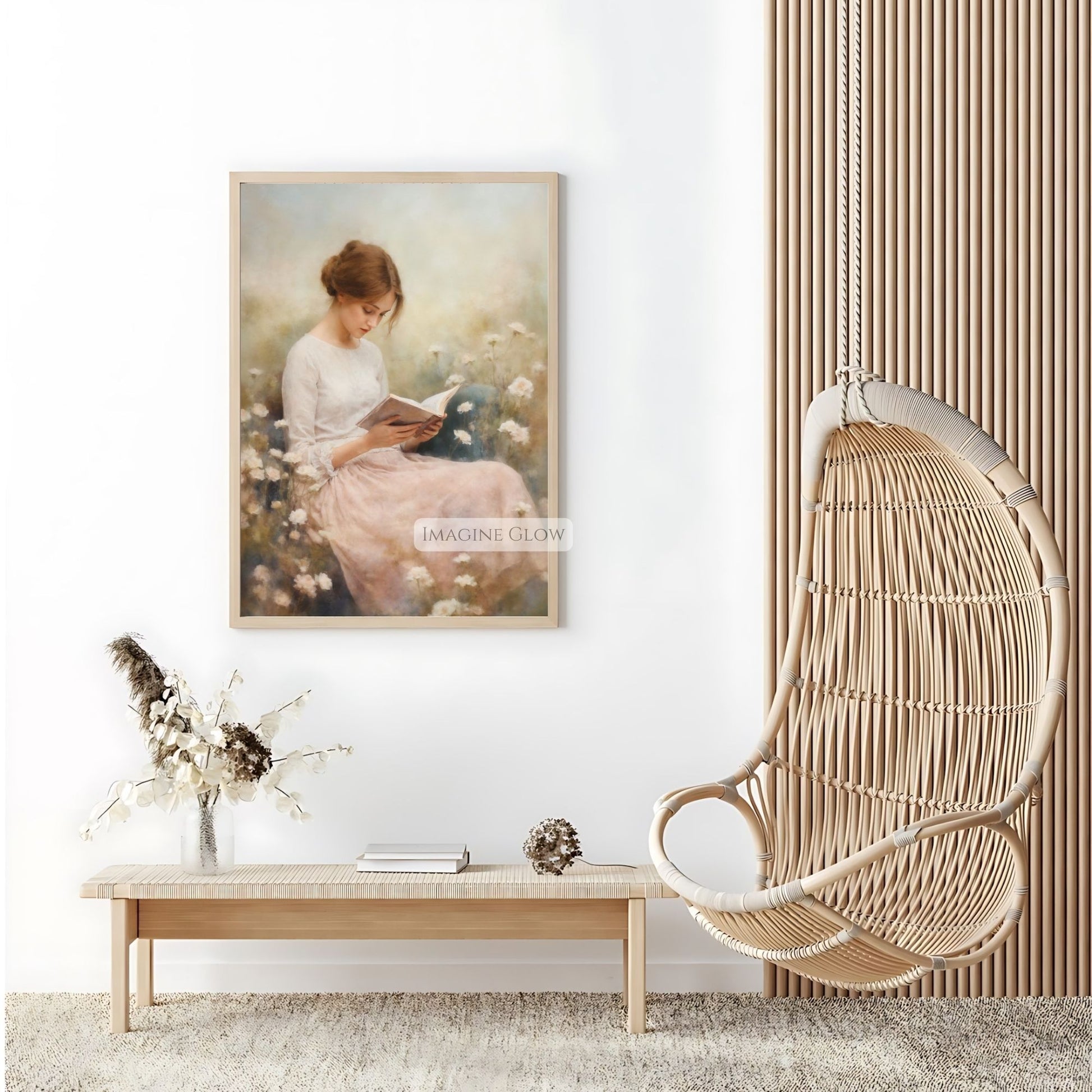 Woman Reading in Wildflower Field - Printable Vintage Wall Art 