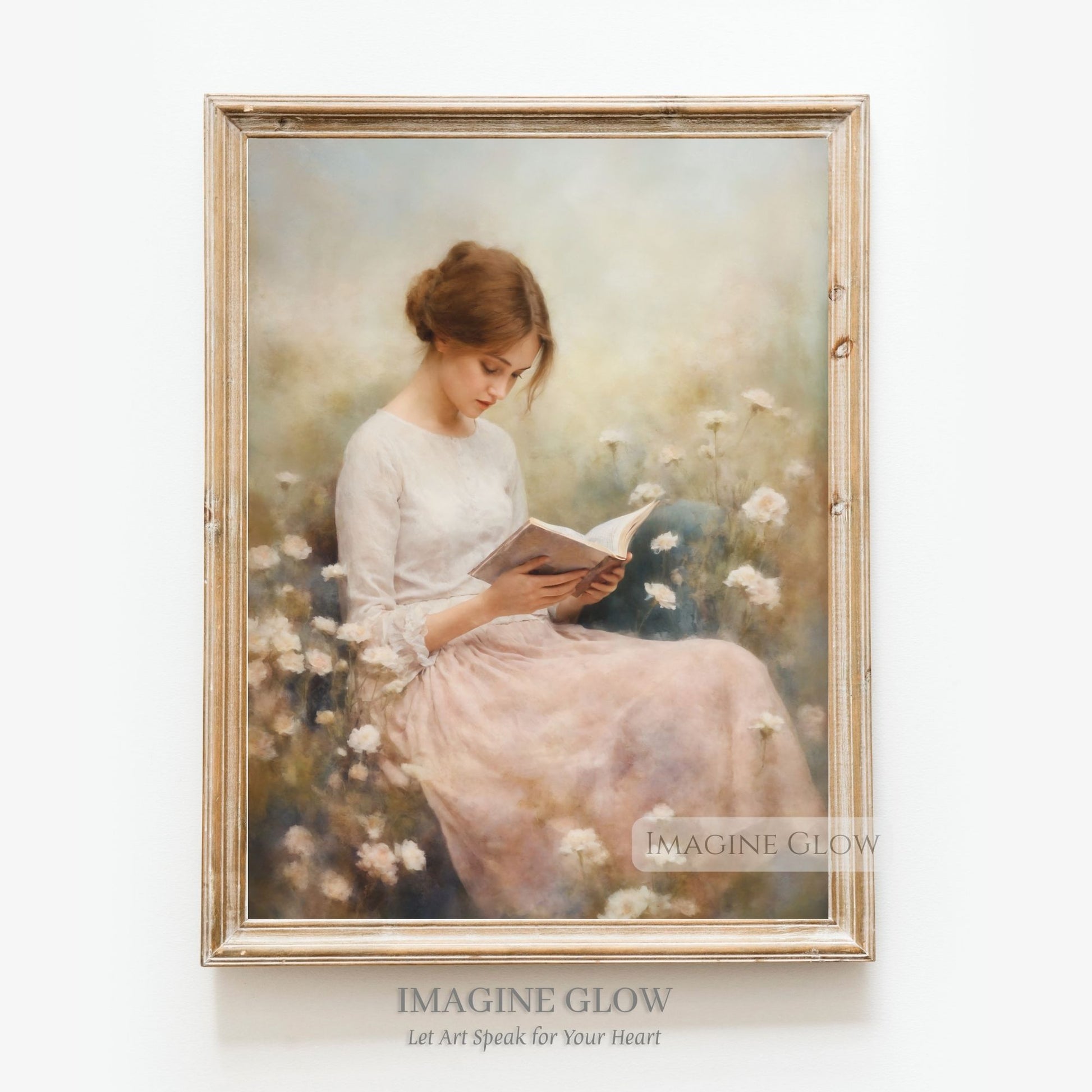 Woman Reading in Wildflower Field - Printable Vintage Wall Art for Tranquil Decor