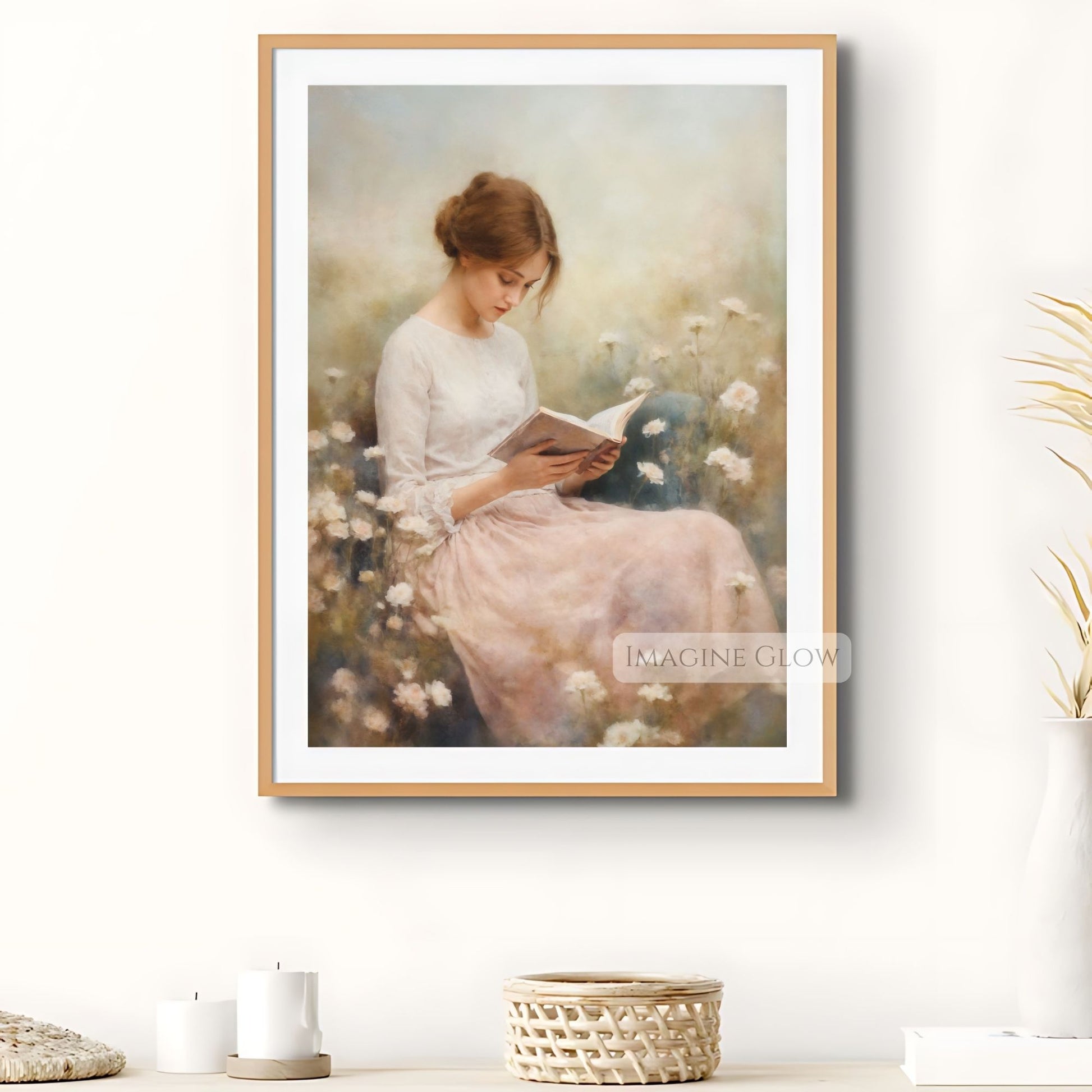 Woman Reading in Wildflower Field Wall Art Decor