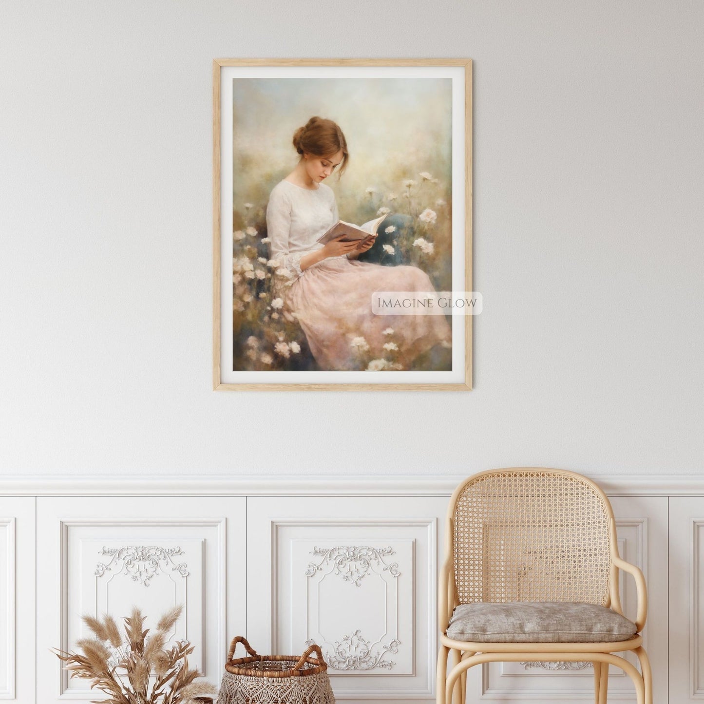 Woman Reading in Wildflower Field Wall Art for Tranquil Decor