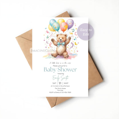 Boy baby shower invitation with bear design
