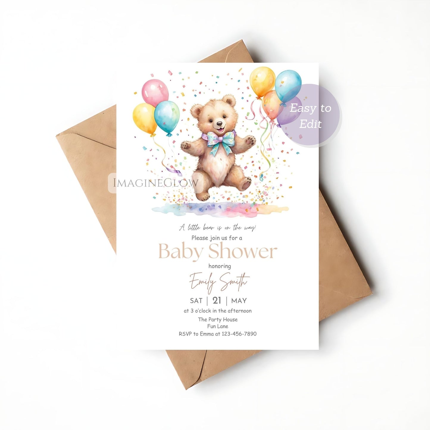 Cute mama and baby bear baby shower invite