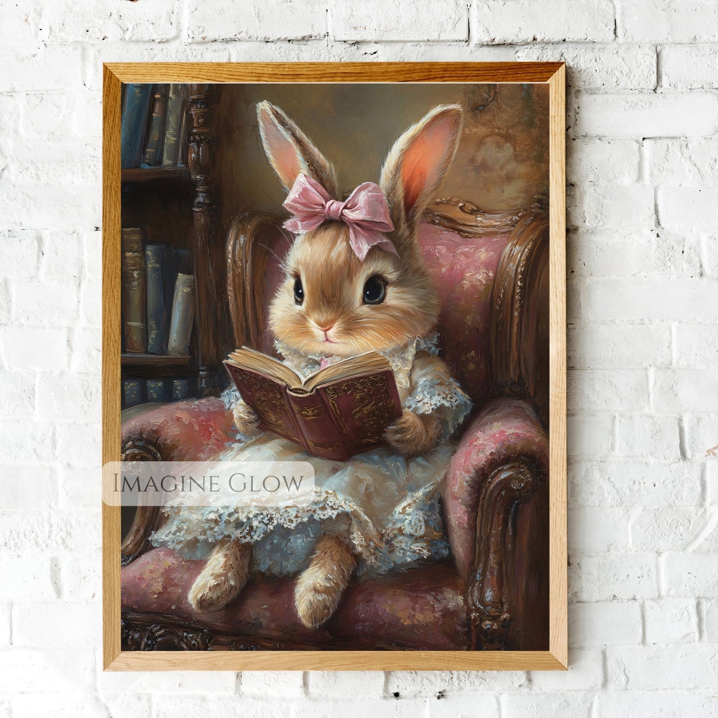 Cute bunny with book print for nursery
