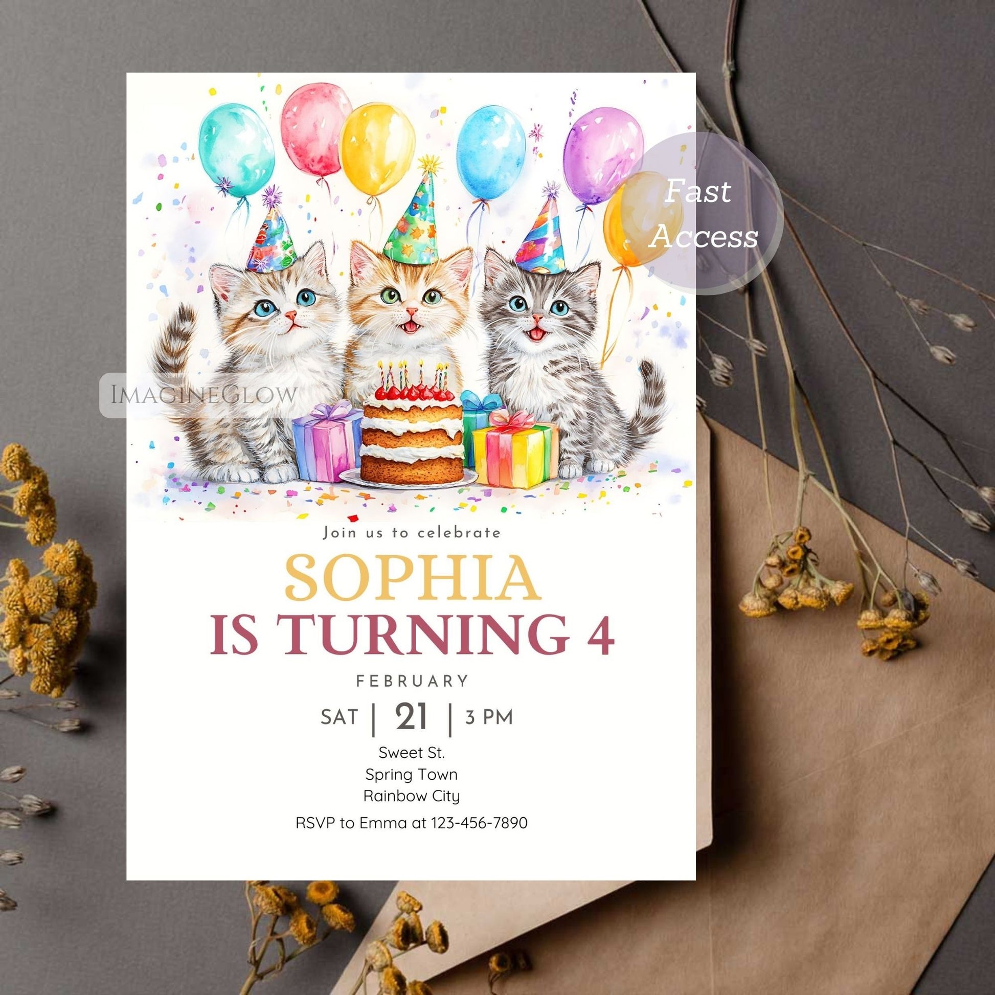 printable kitty celebration invite
