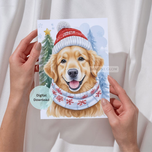 golden retriever christmas card festive dog design
