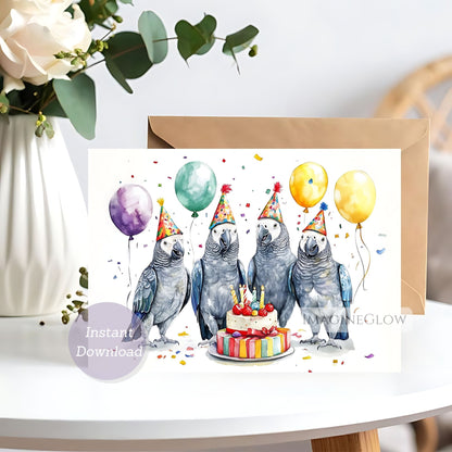 Grey Parrot birthday card
cute bird birthday card
fun parrot greeting card
