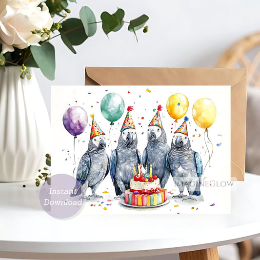 Grey Parrot birthday card
cute bird birthday card
fun parrot greeting card
