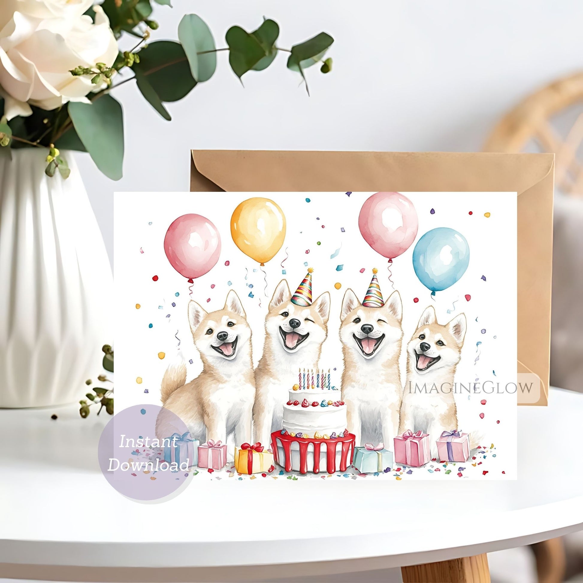 akita dog birthday card
printable akita greeting card
