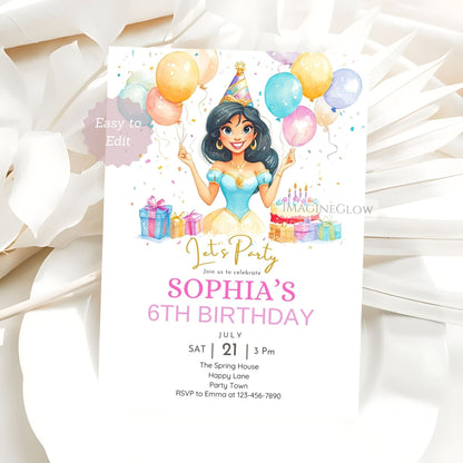 Aladdin-inspired digital birthday invite for girls
