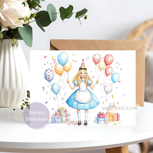 Alice in Wonderland birthday card
printable Alice birthday card
