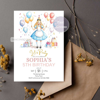 alice in wonderland birthday invitation
vintage tea party birthday card
rabbit hole party invitation