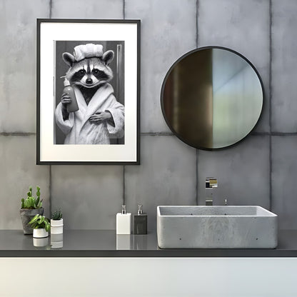 Raccoon bathtub art print for funny bathroom decor