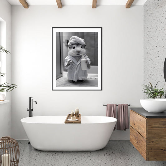 Hamster bathroom wall art black and white
