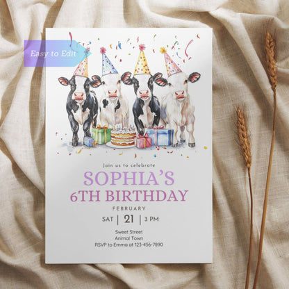 Cute cow design farm theme party invitation for kids.

