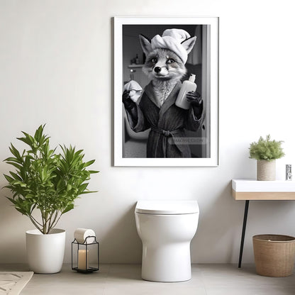 Fox bathroom wall art black and white
