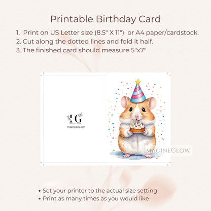 Printable hamster birthday card
Small pet birthday card

