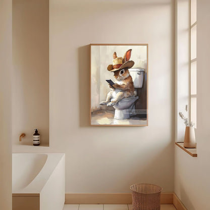 Funny cowboy rabbit wall art for bathroom decor
