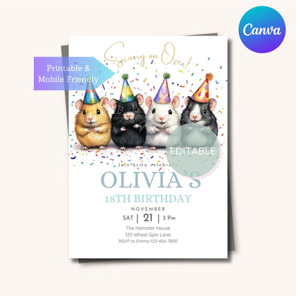 Customizable hamster-themed birthday invite for kids