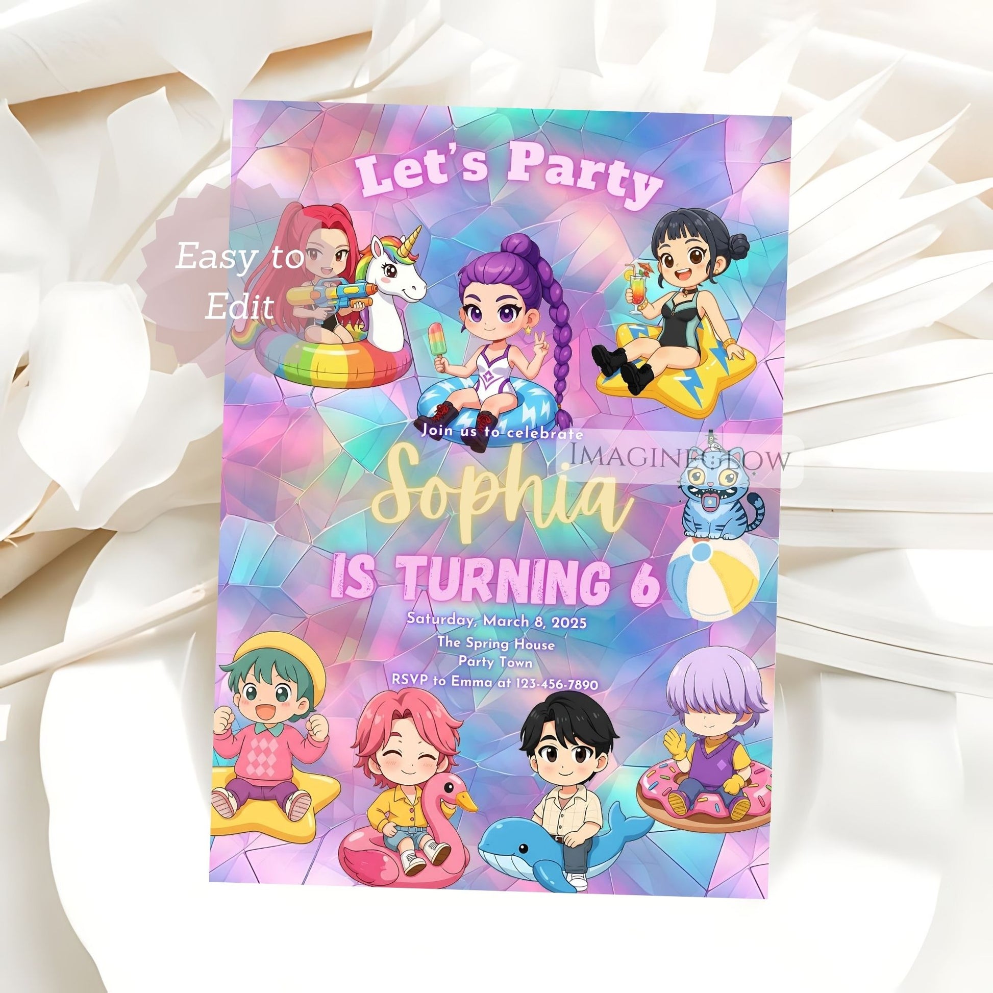 kpop demon hunters pool party invitation
