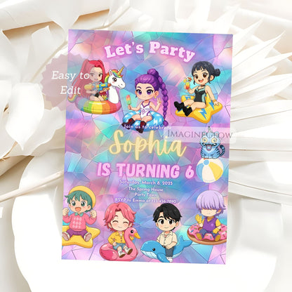 kpop demon hunters pool party invitation
