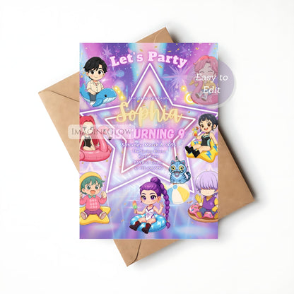 editable anime pool party invitation
kpop beach party birthday invite
