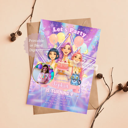kpop demon hunters birthday invitation with photo
