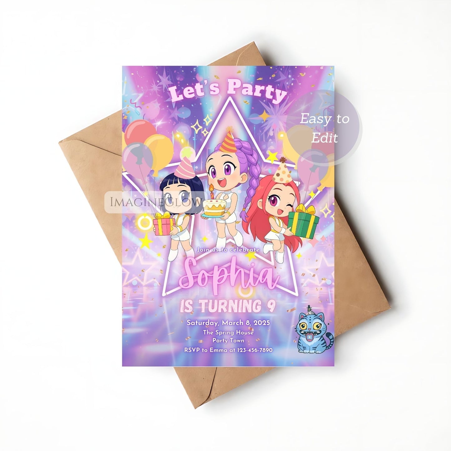 huntrix anime girl party invite
