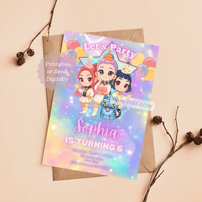 huntrix demon hunters party invitation
editable anime birthday party invite
