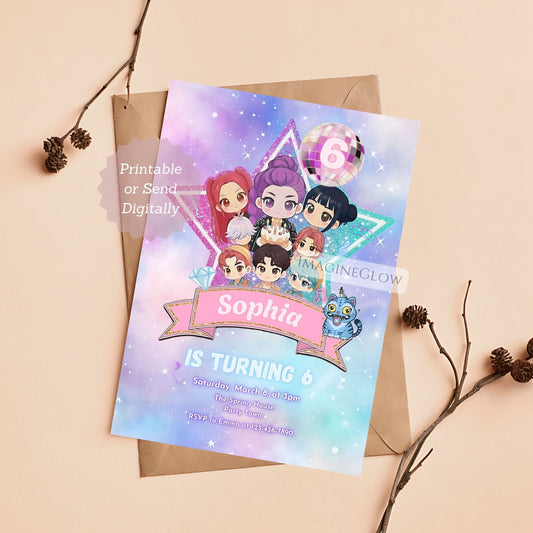 kpop demon hunters birthday invitation
editable huntrix party invite
