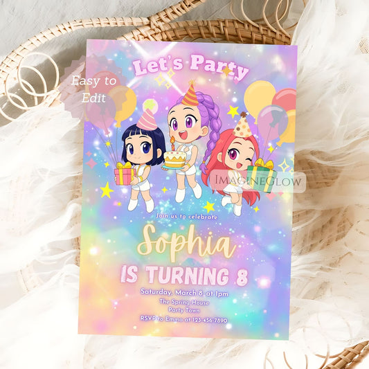 huntrix kpop demon hunters birthday invite
