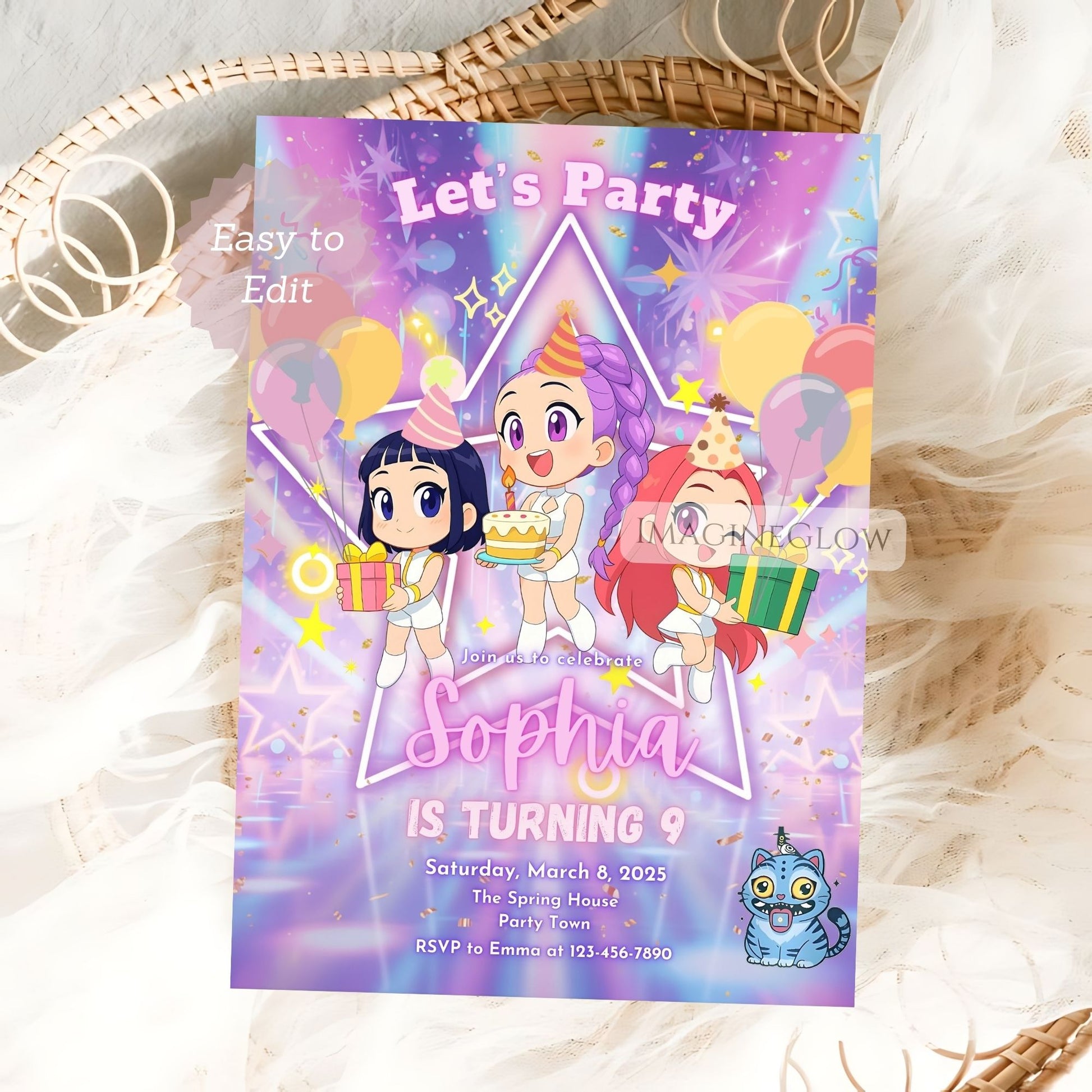 anime birthday invitation for girls
