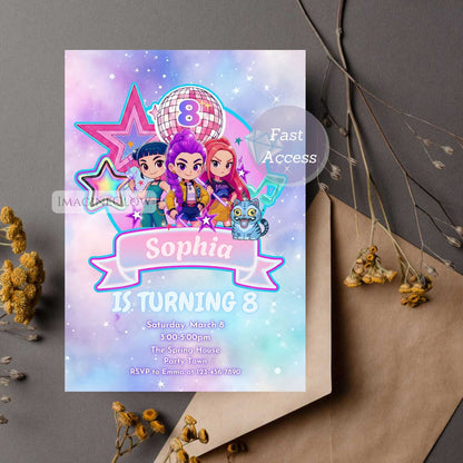 KPOP Demon Hunters inspired anime birthday invite
