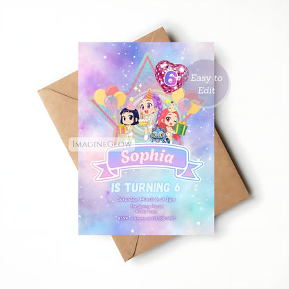 Digital KPOP Demon Hunters birthday invitation with anime character
