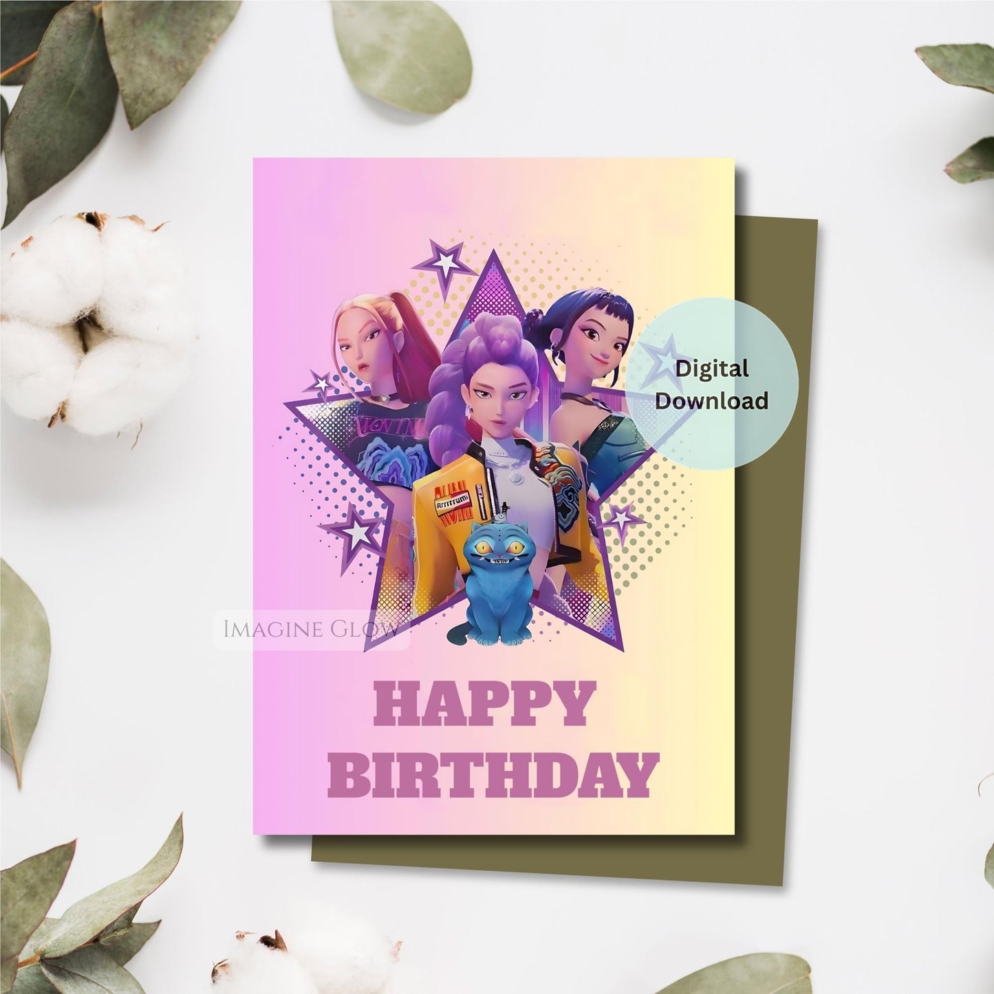 Birthday card with animated characters and 'Happy Birthday' 