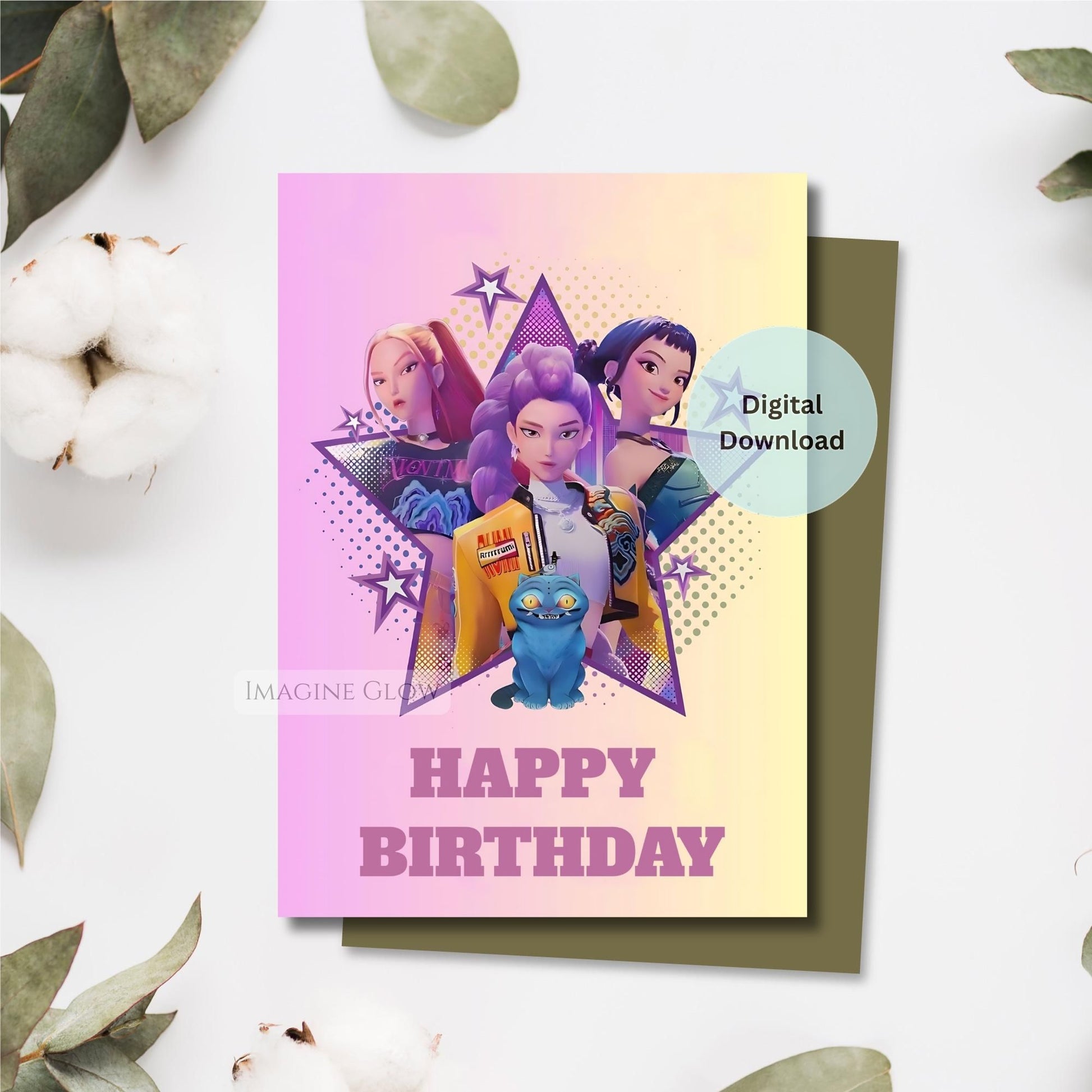 Birthday card with animated characters and 'Happy Birthday' 