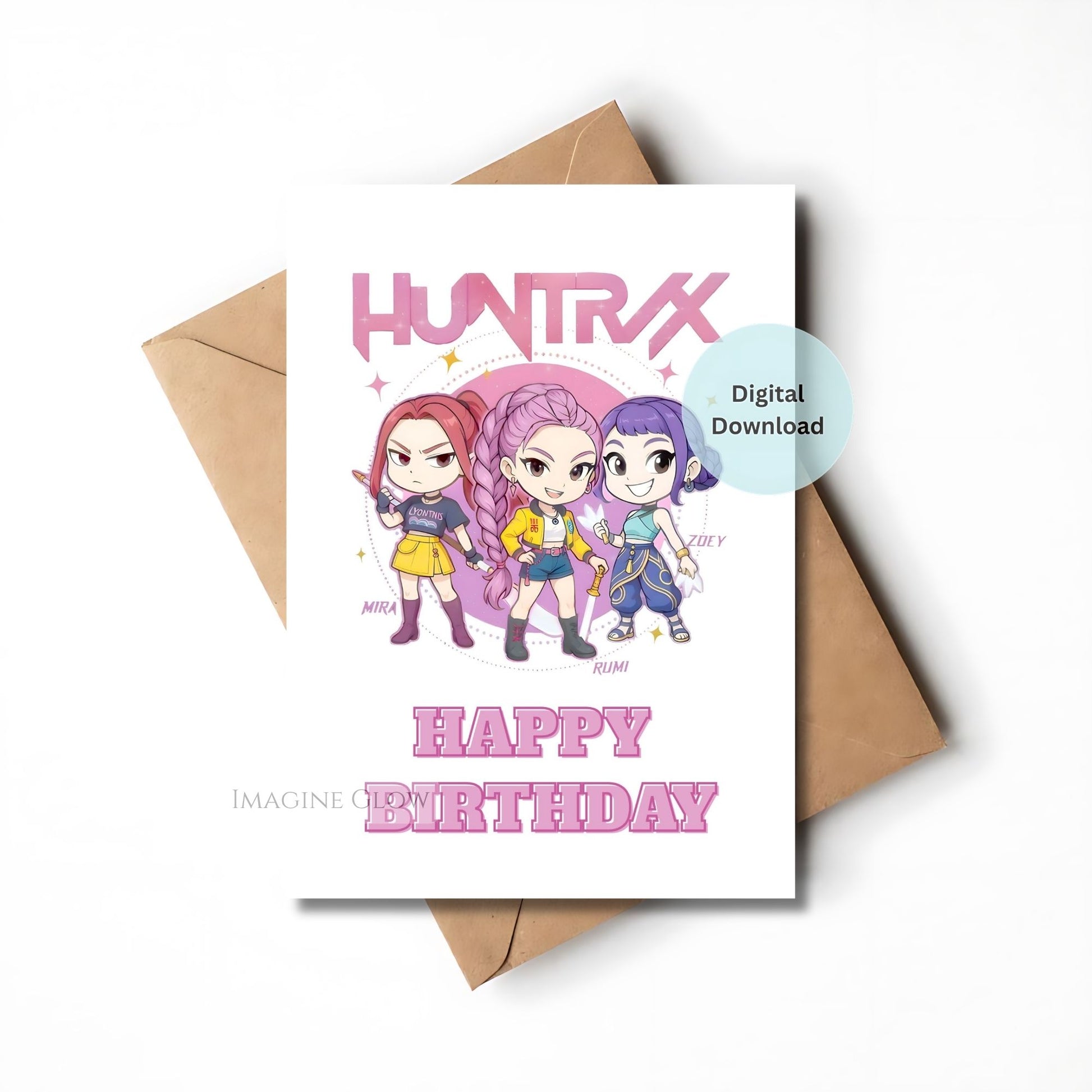 printable huntrix kpop party card
anime inspired kpop demon hunters card
