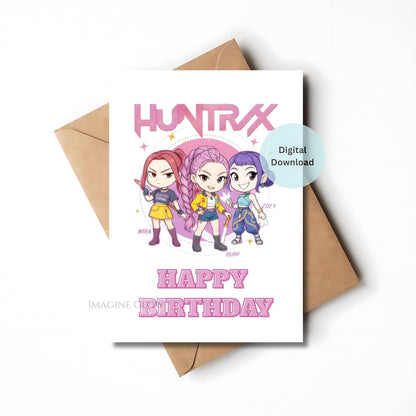 printable huntrix kpop party card
anime inspired kpop demon hunters card
