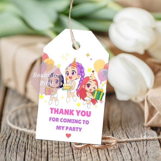 kpop demon hunters thank you tags
huntrix editable party favor labels
