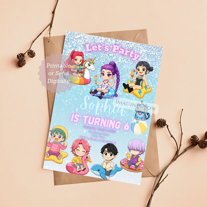 summer swim anime birthday invite