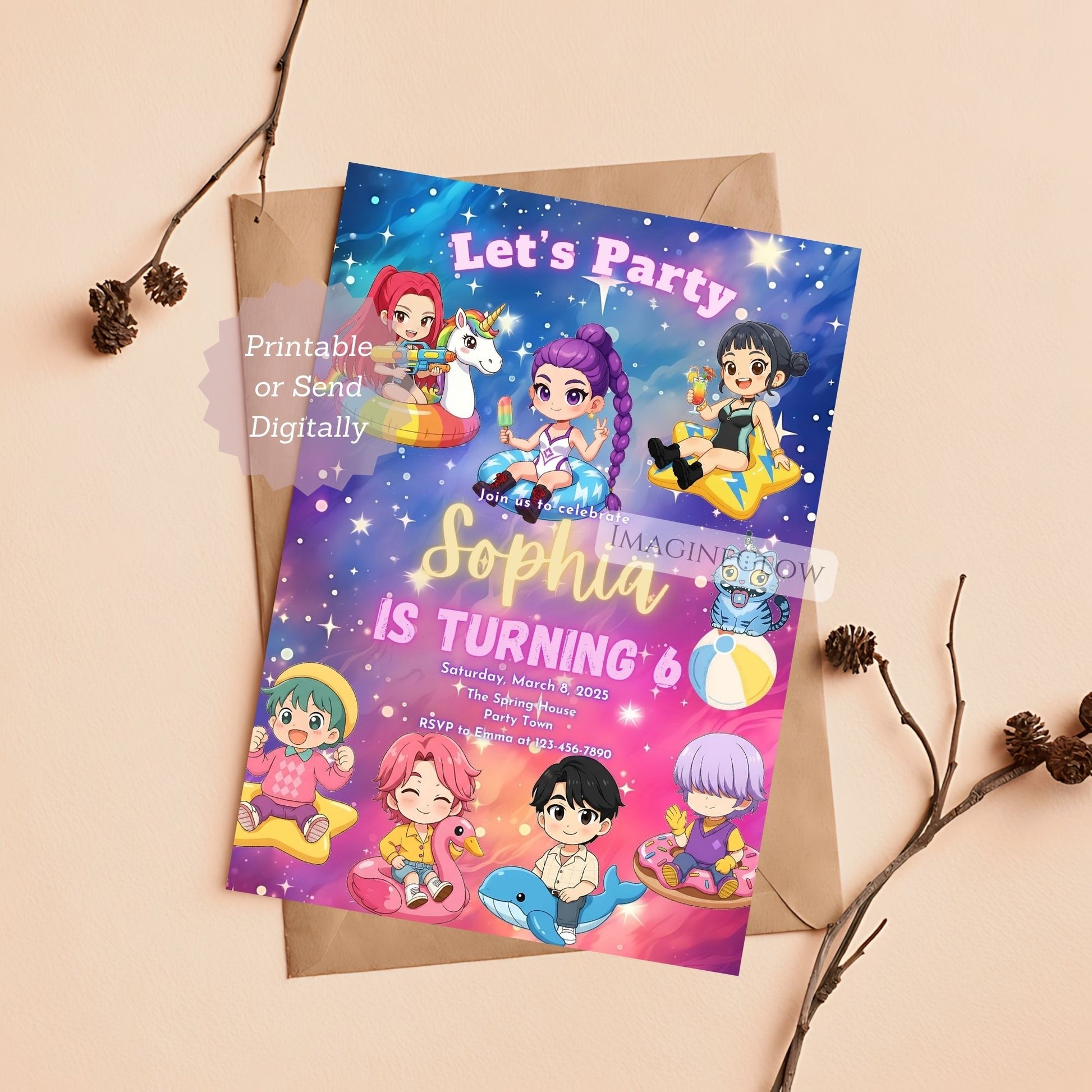 kpop demon hunters pool party invitation
