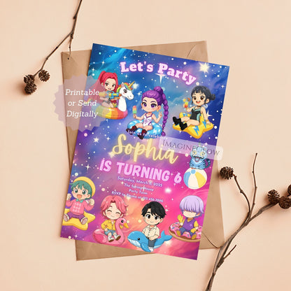 kpop demon hunters pool party invitation
