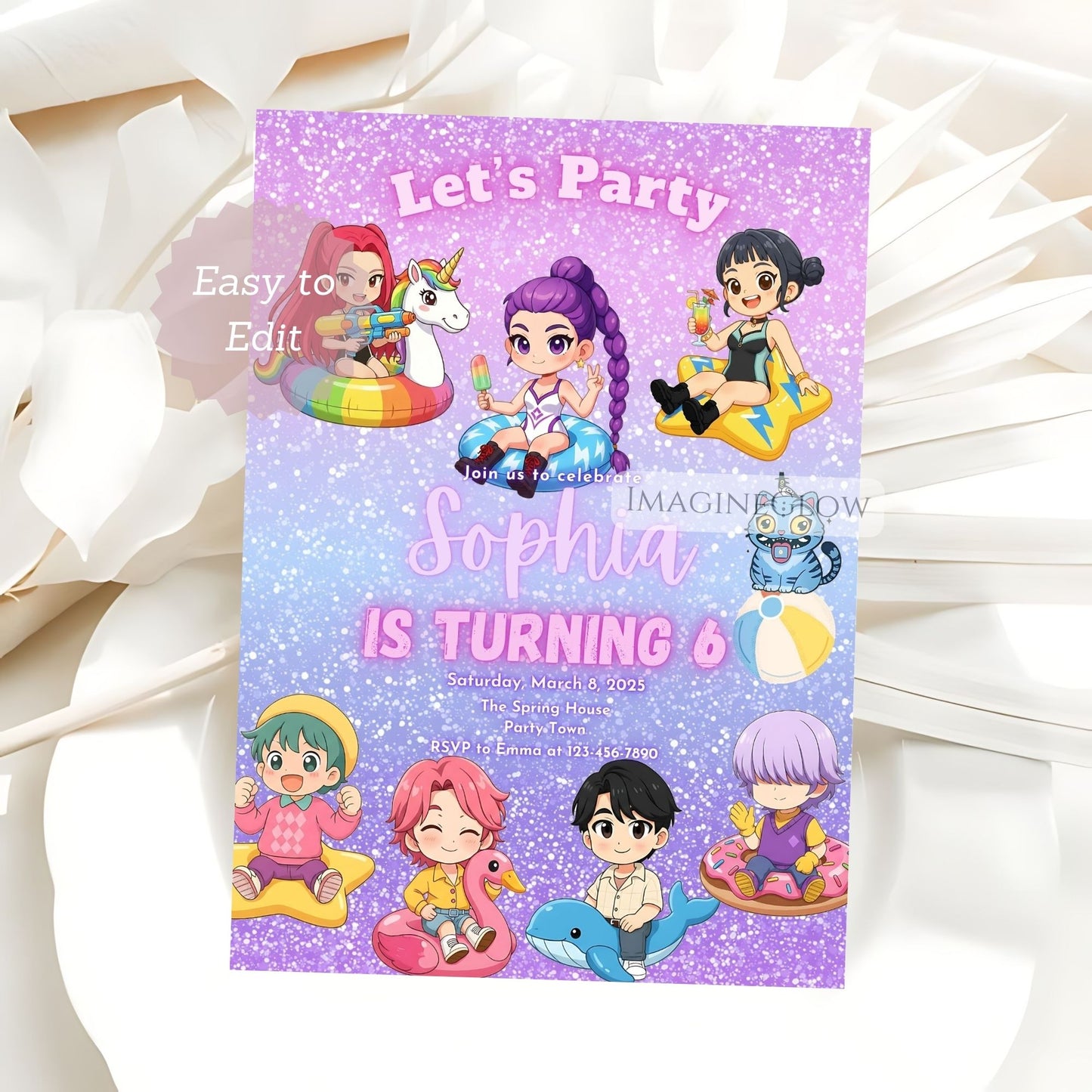 huntrix birthday pool party invite
anime pool party birthday invitation
kpop anime swim party invite
