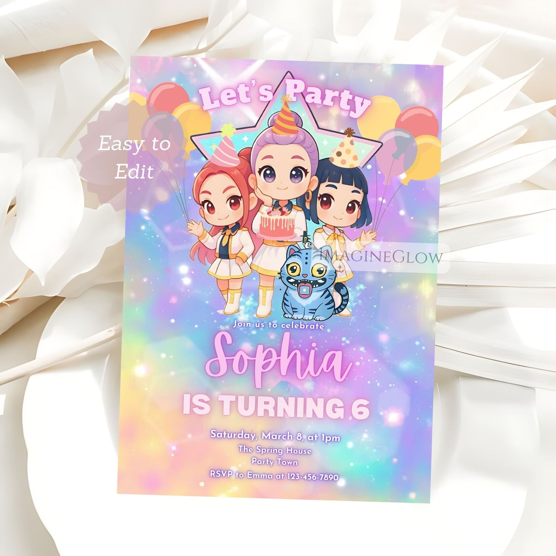anime birthday invitation for kids
editable huntrix party invite
