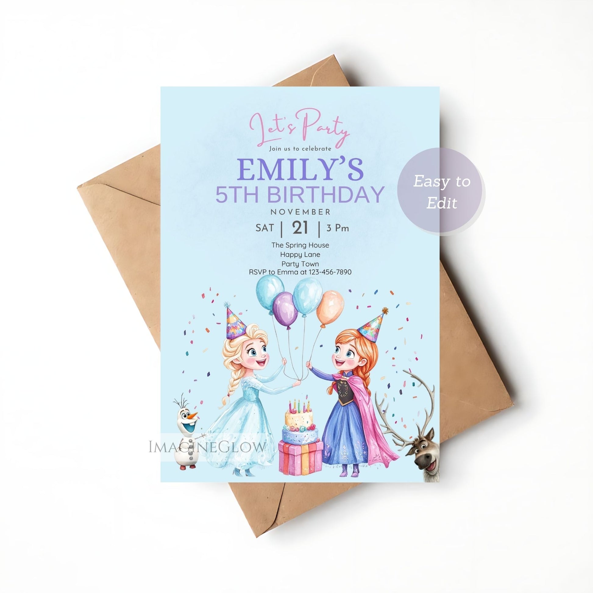 editable frozen theme birthday card
winter wonderland kids birthday invite
