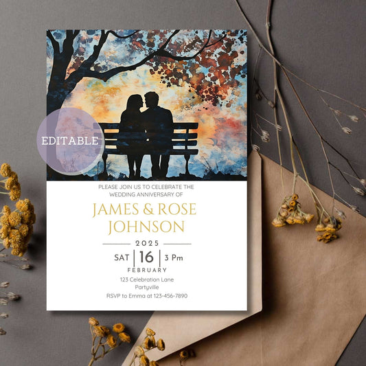 Editable anniversary party invitation template with customizable design