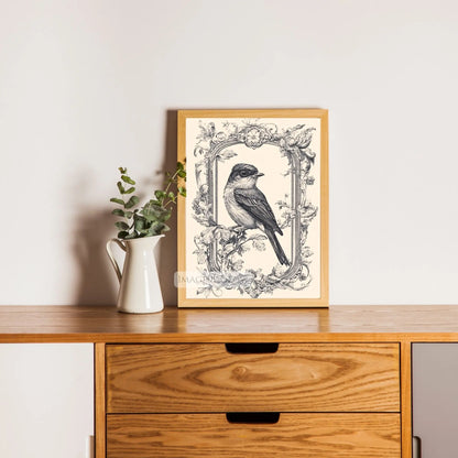 Nature-inspired vintage bird illustration for home decor.
