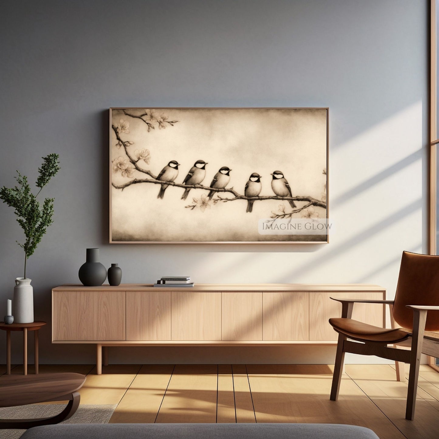 Birds on a Branch Frame TV Art - Antique Bird Painting