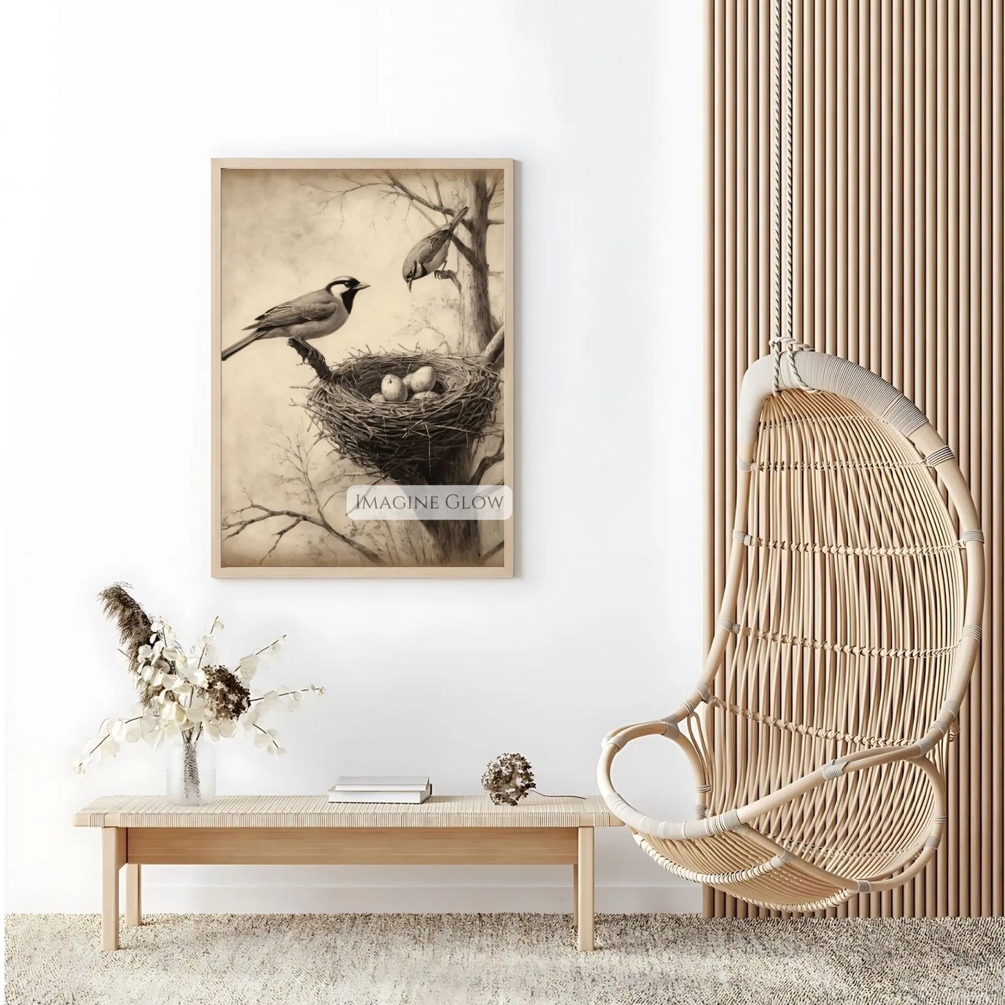 Vintage Bird Nest With Eggs - Spring prints Rustic Home Decor