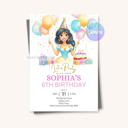 Princess Jasmine magical birthday invitation with instant download
